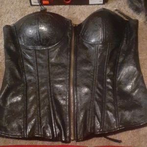 Black faux leather corset